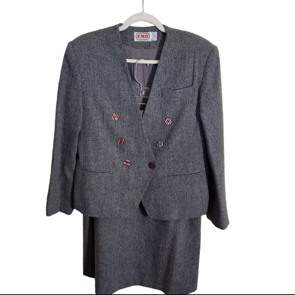 Vintage 60s EMO Pure Wool Gray Skirt Suit Size 12